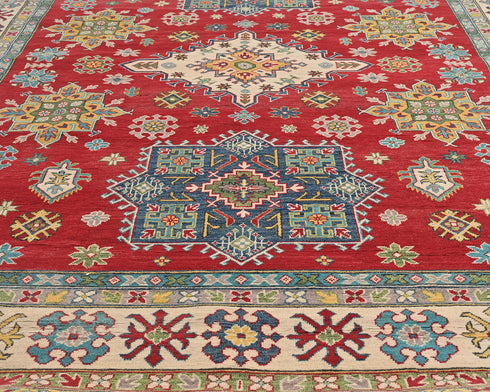 8x10 Red Kuba Afghan Hand Knotted Wool Area Rug